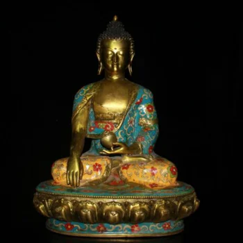 12.8 Chineză Cloisonne Cupru Sakyamuni Buddha Statuie Veche Statuie Din Alama