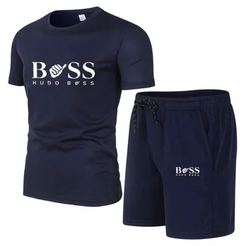 2023 Vară Bărbați;s T-Shirt + pantaloni Scurți Costum de Fitness Costum Sport Brand de Imprimare de Moda Casual Mâneci Scurte tricou Sport seturi