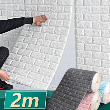 2m Lung 3D Brick Perete Autocolante DIY Decor Auto-Adeziv rezistent la apă Tapet Pentru camere Copii Dormitor Bucătărie Acasă Decor de Perete