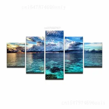 5 Piese Albastru Natural Ocean Mare Canvas Wall Art Vopsea Pictur Poster Imagini Picturi HD Imprimare Cameră Decor Decor Acasă Nu Încadrată