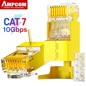 AMPCOM CAT7 Conector RJ45 cu bara de incarcare, Costum din Două Piese 10Gbps STP Modular Plug pentru cat7 CAT6A 23-26AWG Ecranat Cablu Ethernet