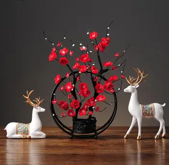 Chineză Ornamente Din Fier Forjat Simulare Prune Vaza Ceramica Flori False Pasăre Accesorii Decor Meserii Statuie Figurine