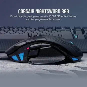 Corsair Nightsword RGB - Confort Performanță Acordabile FPS/MOBA Optic Ergonomic Mouse de Gaming cu iluminare din spate cu LED-uri RGB, 18000 DPI,