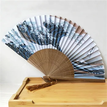 Japoneză de Pliere Fan Valuri Surfing Kanagawa Figura Mic Evantai din Bambus pentru Femei Portabile de Dans Fan Decor Acasă Ornamente