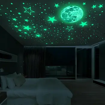 Luminoase 3D Star Luna Dot Autocolante de Perete Camera Copii Glow în Întuneric DIY Decalcomanii