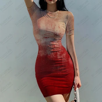 Moda pentru femei Rochie Simplă de Vară Frumoasă Tie-Dye Imprimare 3D Rochie Rafinat Sexy Slim Rochie de Petrecere Temperament Rochie Strâmtă
