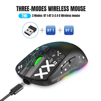Noi T90 Bluetooth Wireless 2.4 G Trei-modul de Transfer de Apă Mouse-ul RGB Iluminat 6 Butoane 5 Trepte DPI Reglabil Mouse de Gaming