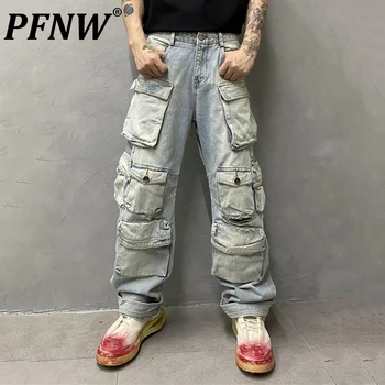 PFNW Primavara-Vara Noi Bărbați de Moda American Multi-Buzunar de Blugi Vintage Gaura Vrac High Street Casual Y2k Hip Hop Pantaloni 28A2886
