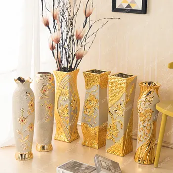 Podea în Stil European Vas Ceramic de Mari dimensiuni 60cm Decor de Aur Creative Living Decor Intrare