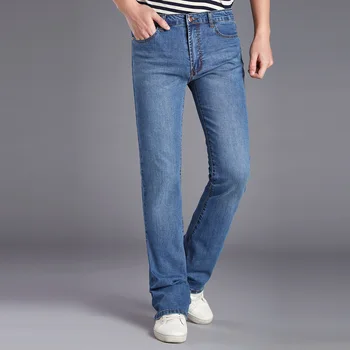 Primavara Toamna Stil Vintage pentru Bărbați Flare Jeans Boot Cut Slab Elastic Pantaloni Evazate Moda Casual Pantaloni din Denim Albastru Inchis