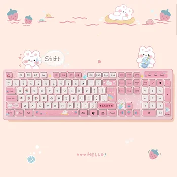 Roz Tastatură cu Fir pentru PC de Birou cu Mut faceți Clic pe