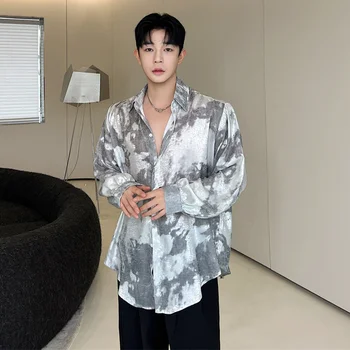 SYUHGFA Vară Subțire de sex Masculin Casual, Camasi de Imprimare coreea Style Moda de protecție Solară de Îmbrăcăminte de sex Masculin Liber Maneca Lunga Tie Dye Topuri