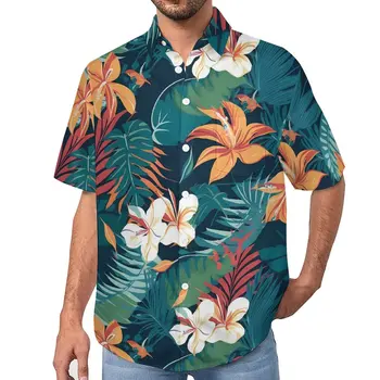 Tropical Floral Bluze Omul Frunze de Imprimare Tricouri Casual de Vara cu Maneci Scurte Grafic Y2K Supradimensionat Plaja Tricou Cadou