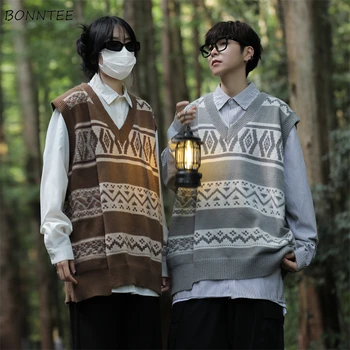V-neck Pulover Vesta Barbati Estetice Epocă Cuplu Y2k Haine de Designer Temperament coreeană de Moda de Îmbrăcăminte Japonez Stil Preppy Adolescenti