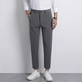 Vară Nouă Bărbați Glezna-Lungime Costum Pantaloni Casual 2023 Nou Noua Moda coreeană Tendință Slim Fit Clasic Pantaloni cu Dungi