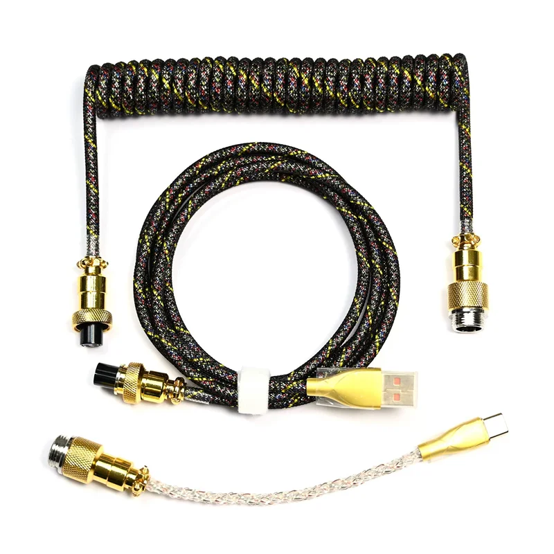Tip C pentru Cablu de Date USB Tastatură Mecanică Cablu Spiralat RGB Light-Emitting Cablu Joc Tastatură Cablu Negru