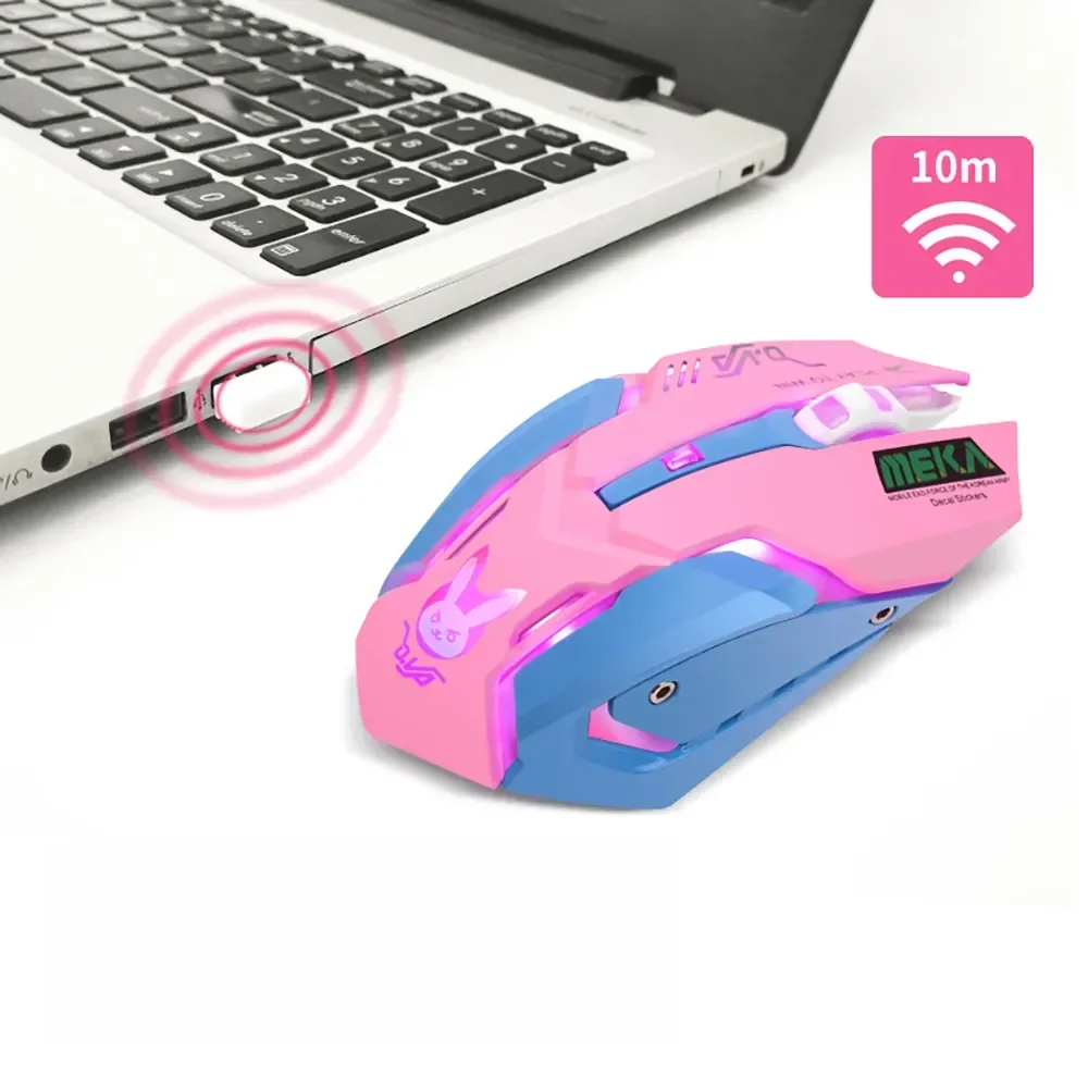 HMTX Computer Wireless Gaming Mouse Reîncărcabilă Soareci Optic 2400 DPI Ergonomic USB Drăguț PC Gamer Birou Mause Pentru Fete Mov