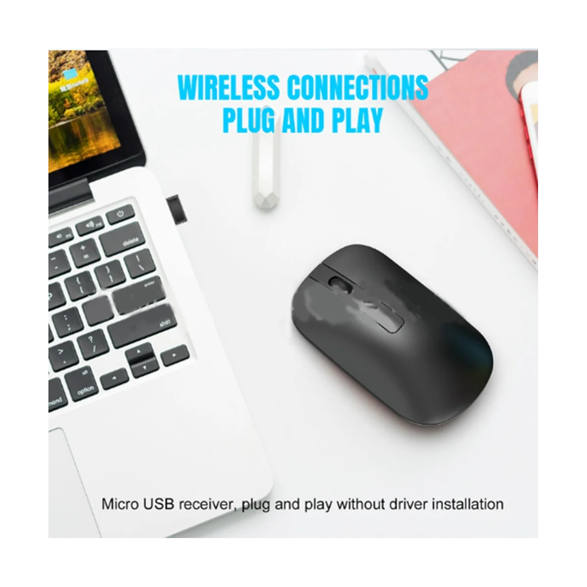 Silent Mouse-ul fără Fir, 2.4 G Slim Portable Computer mouse cu USB Receptor, mai Puțin Zgomot Mobile Mouse-ul Optic (Argint)