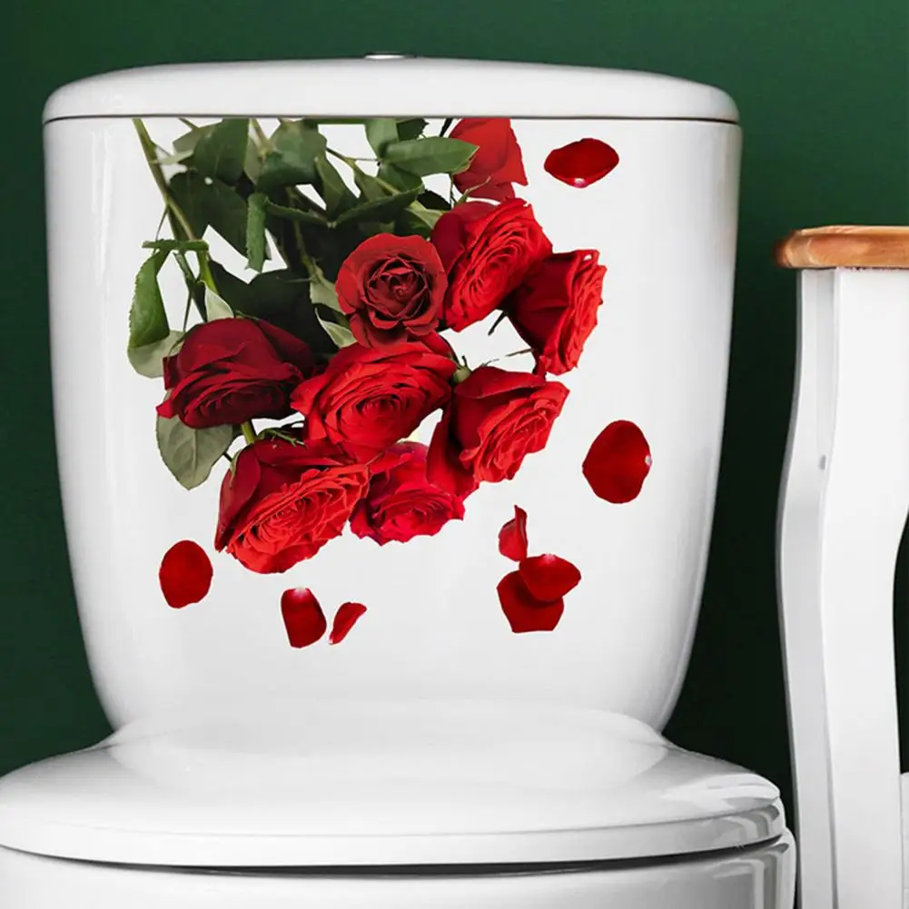 A crescut de Model Toaletă Decal Floare Trandafir Toaletă Autocolant Impermeabil din Pvc Arta de Perete Decal pentru Camera de Dormitor, Baie Decor Ușor