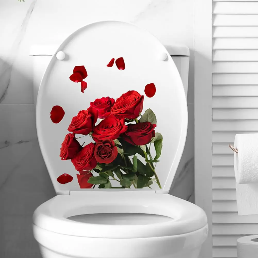 A crescut de Model Toaletă Decal Floare Trandafir Toaletă Autocolant Impermeabil din Pvc Arta de Perete Decal pentru Camera de Dormitor, Baie Decor Ușor