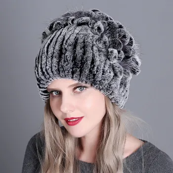 1 BUC de Iarna Femei Elegante Moda Cald Căciuli Tricotate Pălărie Real Blana de Iepure Rex Pălării Tricotate Cu Flori din Partea Rusiei Pălărie Capace de Zăpadă