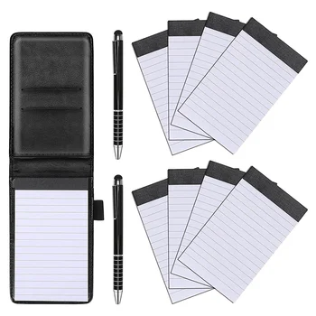 11 Mini Pc-uri de Buzunar Notepad Suport din Piele PU de Afaceri Notebook Incluse 2 BUC Pix Metalic 8 BUC Reîncărcabile Memo Carte Negru