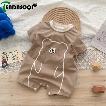 2023 Nou În: Cafea Ursul Desene animate Cotton Romper Baby Haine Drăguț Salopete Salopeta dintr-O Bucata pentru Copil Infant Toddler Boys 0-24M