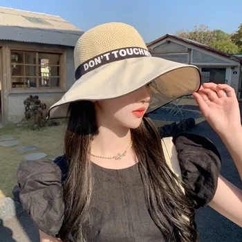 2023 Stil coreean Pălărie de Vară de Moda pentru Femei Scrisoare Panglică Largă Respirabil Găleată Pălărie de Soare în aer liber Protecție Palarie de Soare Noi