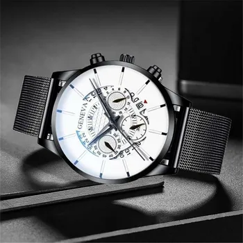 2023 nouă bărbați din oțel Inoxidabil plasă cu negru caz ceas de Moda de Afaceri Calendar Ceas pentru bărbați cuarț ceas analogic reloj hombre