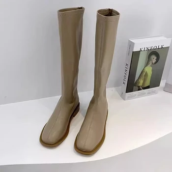 2024 de Femei Cizme Lungi Talpă Groasă Doamnelor Fermoar Cavaler Apartamente de Cizme cu Toc de Moda Genunchi-Cizme înalte Ține de Cald Pluș Pantofi de Iarna