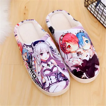 Anime-ul japonez de Pluș Pantofi Re Zero kara Hajimeru Isekai Ram Rem Emilia Femei Pantofi de Cald Pluș Antiderapante Acasă Papuci de Interior