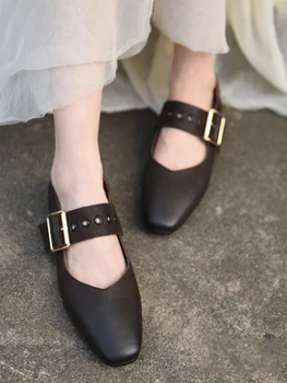 Artmu Piele Naturala Toc Gros Pantofi Pentru Femei Subliniat Toe Catarama De Metal De Design Talpa Moale Mary Jane De Lux Low-Toc Doamnelor
