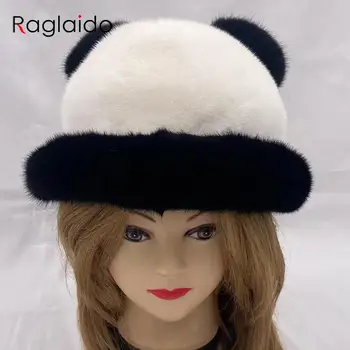 Blana cald Bucket Hat pentru Femei de Iarnă Naturale Blană de Nurcă Ear Caps