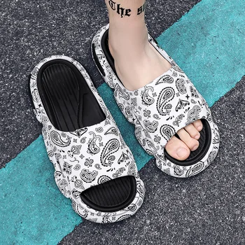 Casă De Vară Gros Imprimat Graffiti Bărbați Papuci Flip-Flops Unisex Pantofi Platforma 2023 Nou În Aer Liber, Sandale