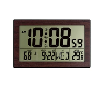 Ceas De Perete Digital Numărul De Temperatură În Timp Calendar Alarma Masă De Birou, Ceasuri Birou De Proiectare Acasă Din Lemn Închis La Culoare