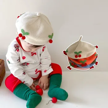 Cires Culoare Solidă Copii Bereta Pălării Noi Fibre Acrilice Tricotat Cherry Bereta Pălării Toamna Iarna Copii Pictor Capac