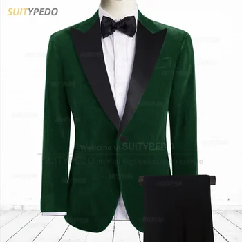 Clasic Costum de Catifea Seturi Pentru Bărbați Petrecerea de Nunta Cavaler Elegant Tinutele Formale Gala Tailor-made de Afaceri Sacou Pantaloni 2 Bucati