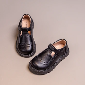 Copii Fete de Moda Pantofi de Piele Cârlig & Bucla Breatheable Simplu Non-alunecare de Copii Mocasini Drăguț 2023 Nouă Școală Negru Pantofi Bej