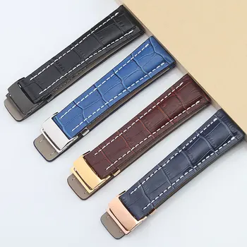 De înaltă Calitate 20 22 24 mm Albastru Negru Maro Bambus Textura din Piele Watchband Pentru Breitling Pliere Catarama Curea Cu Logo-ul