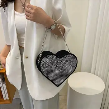 Designer de lux Model Inima Genți de mână pentru Femei Pungi 2023 Nou coreean Fierbinte Diamant Nit Lanț de Umăr, Sac de Mesager de Argint Tote