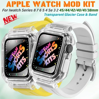 Ghețarul Modificarea Kit Pentru Apple Watch 8 7 6 5 4 3 Se Transparente Caz Pentru Iwatch 45 de 44mm 42 41mm 40 de 38mm Banda de Cauciuc Brățară