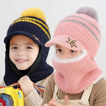 Iarna pentru Copii de Copii, Drăguț Tricotate Plus Esarfa la Două piese Dubla Fleece Warmt Băieți iris Moale în aer liber Windproof la Copii la