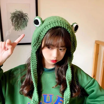 Iarnă Stil Coreean Pălărie Broasca Croșetat Tricotate Pălărie Căciuli Tricotate Pălării Pentru Femei, Cadou Copii Anime Pălărie Fotografie Prop Petrecere
