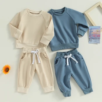 Moda Primavara Toamna Infant Toddler Copii Băieți Haine Seturi Solidă Maneca Lunga O-gât Jachete Buzunar Pantaloni Casual, Treninguri