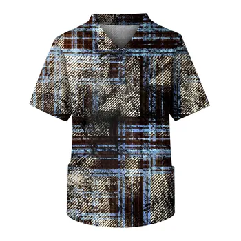 Noua Modă pentru Bărbați Scurt, cu Mâneci lungi V-Neck T-Shirt Imprimat, Casual de Vara Subțire Pulover T-Shirt, Buzunar Piept de Protecție de Top