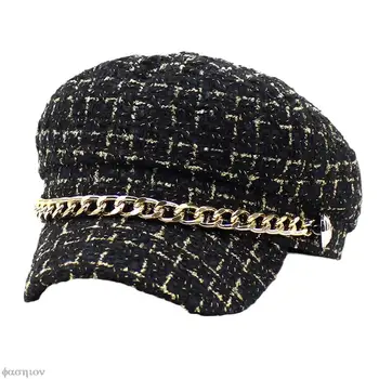 Nouă Femei Pălării De Tweed În Carouri Vânzător De Ziare Capace Lanț De Sus Plat Vizor Capac Vintage Carouri Capac Militare Femei Toamna Iarna Pălării Doamna Fete