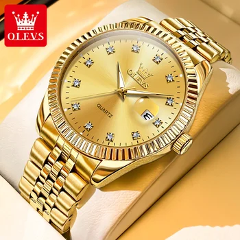 OLEVS 5526 Bărbați Ceasuri de Lux de Aur Cuarț Ceas de mână rezistent la apă Luminos Lupa Data de Diamant Scară Causual Rochie de zi cu Zi