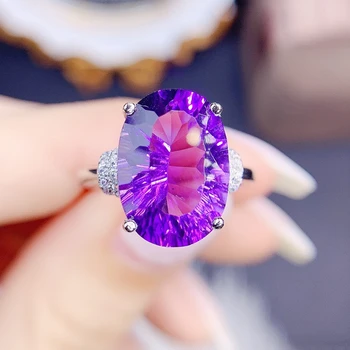 Pe de bijuterii Naturale reale ametist violet cristal de lux inel mare de 10*14mm 7ct piatră prețioasă argint 925 bijuterii Fine J225225