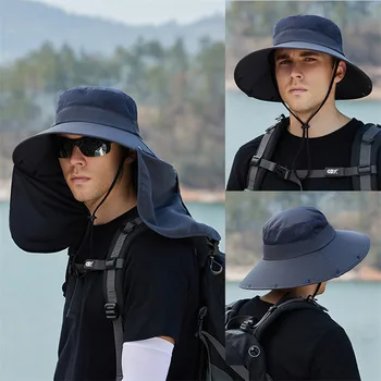 Vara Pălării de Soare Dublu Strat de Protecție UV de Pescuit, de Vânătoare în aer liber Capac Bărbați Drumetii, Camping Cozoroc Pălărie Detașabil Pălărie de Pescar
