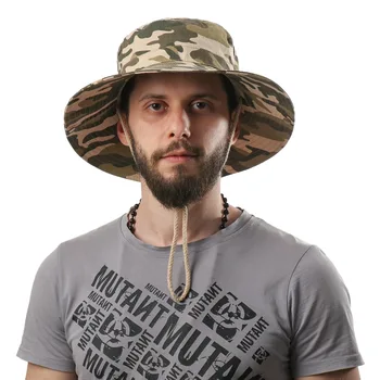 Vara barbati Camuflaj Bumbac Pălărie Găleată în aer liber, Protectie UV Margine Largă Pescar Pălării ochiurilor de Plasă Respirabil de Pescuit Pălărie de Soare Capac